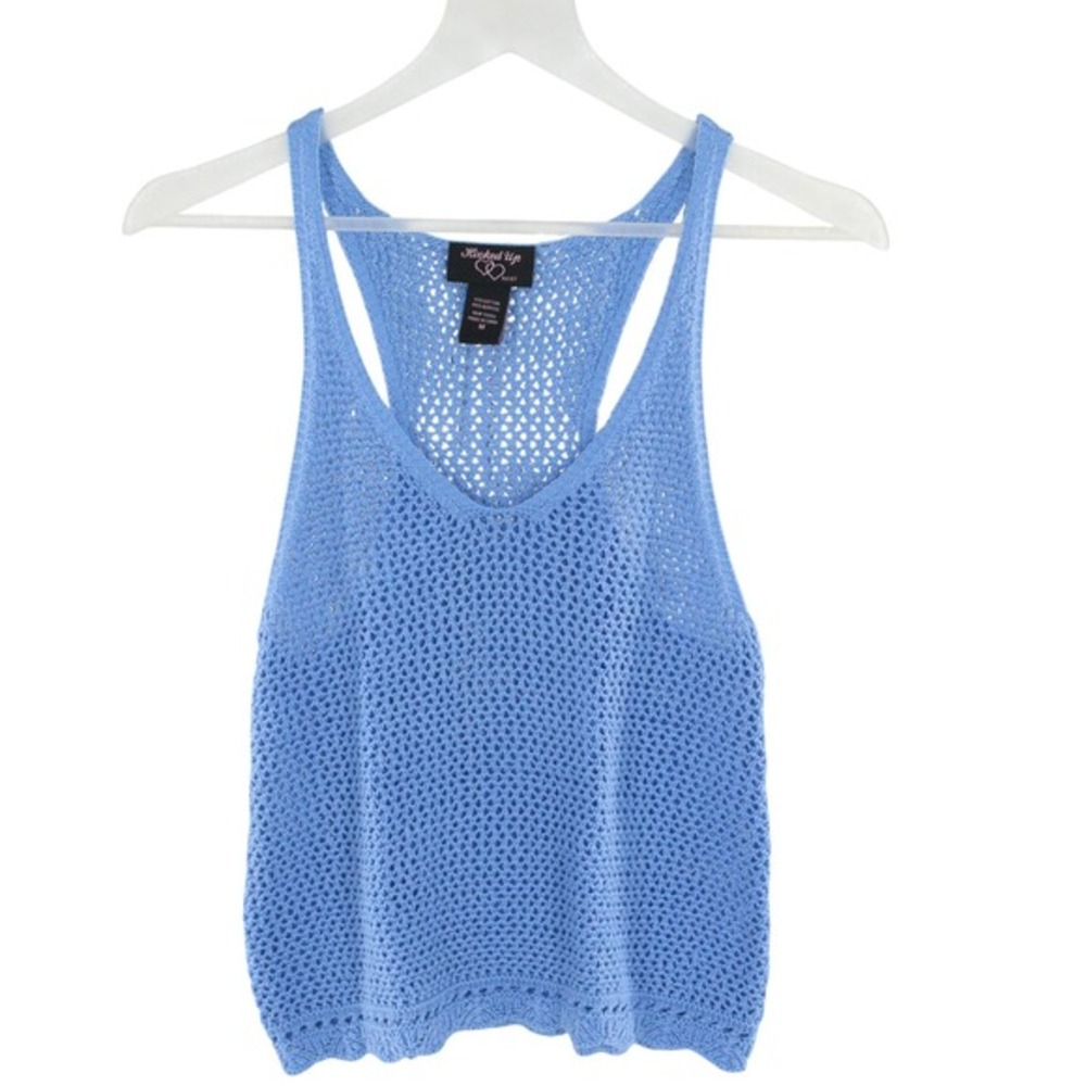 Crochet Knit Race Racerback Tank Top Blue Boho‎ Summer M Hooked Up by I.O.T